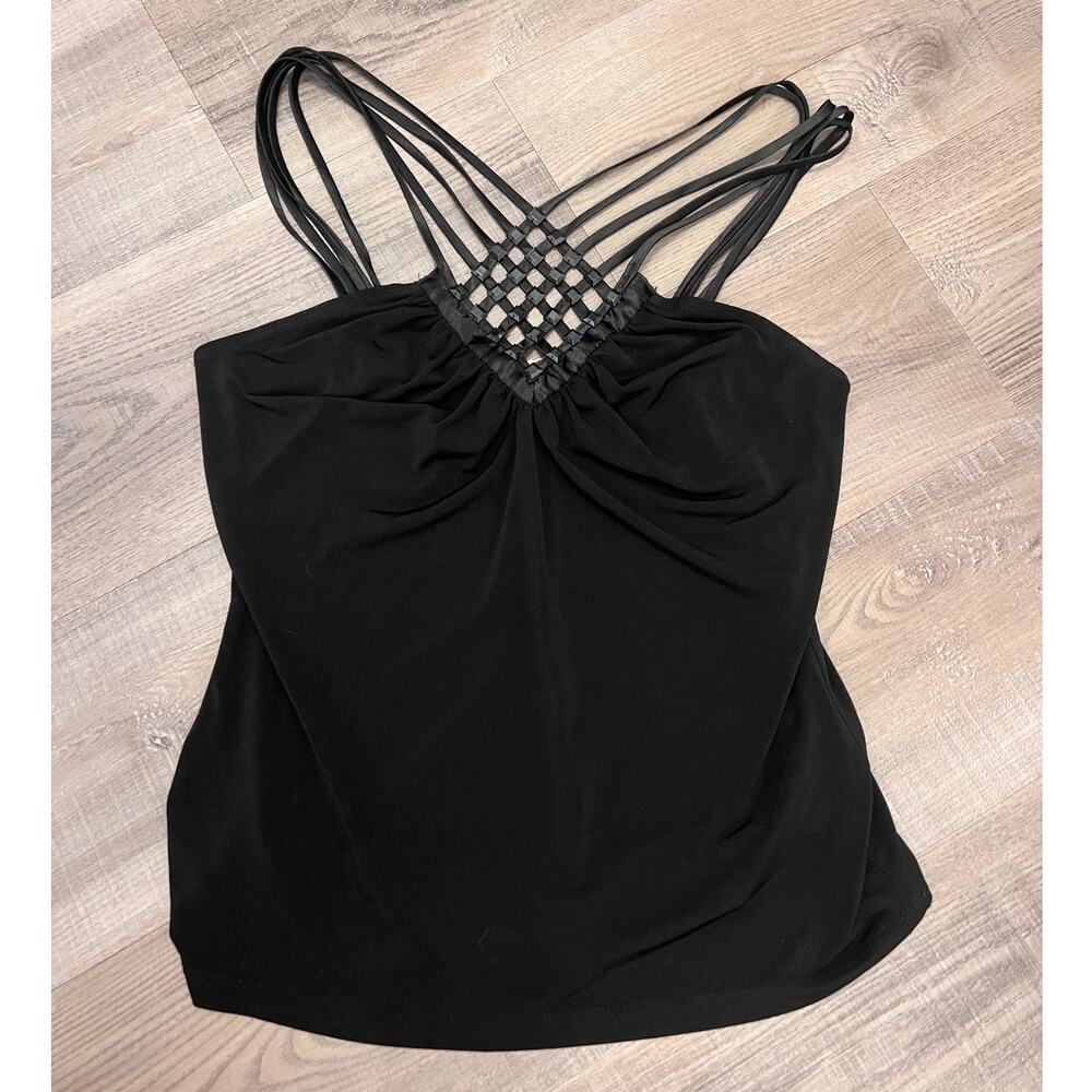 Vtg Y2K Frederick's of Hollywood Beaded Strappy Crossover Halter Top